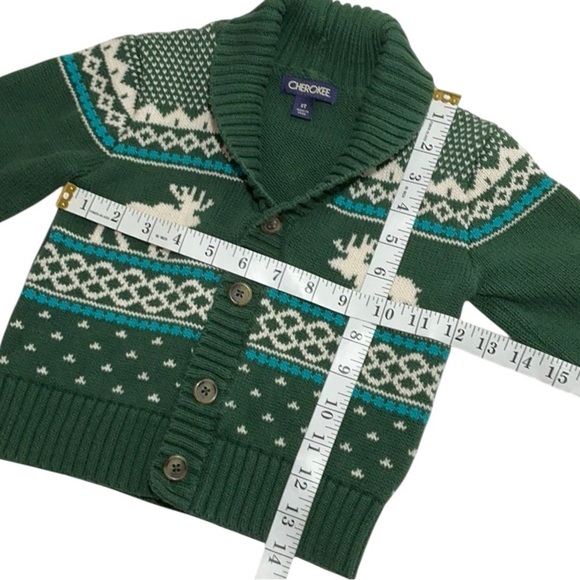 Cherokee Green Knit Cardigan with Moose Design - Picture 5 of 6
